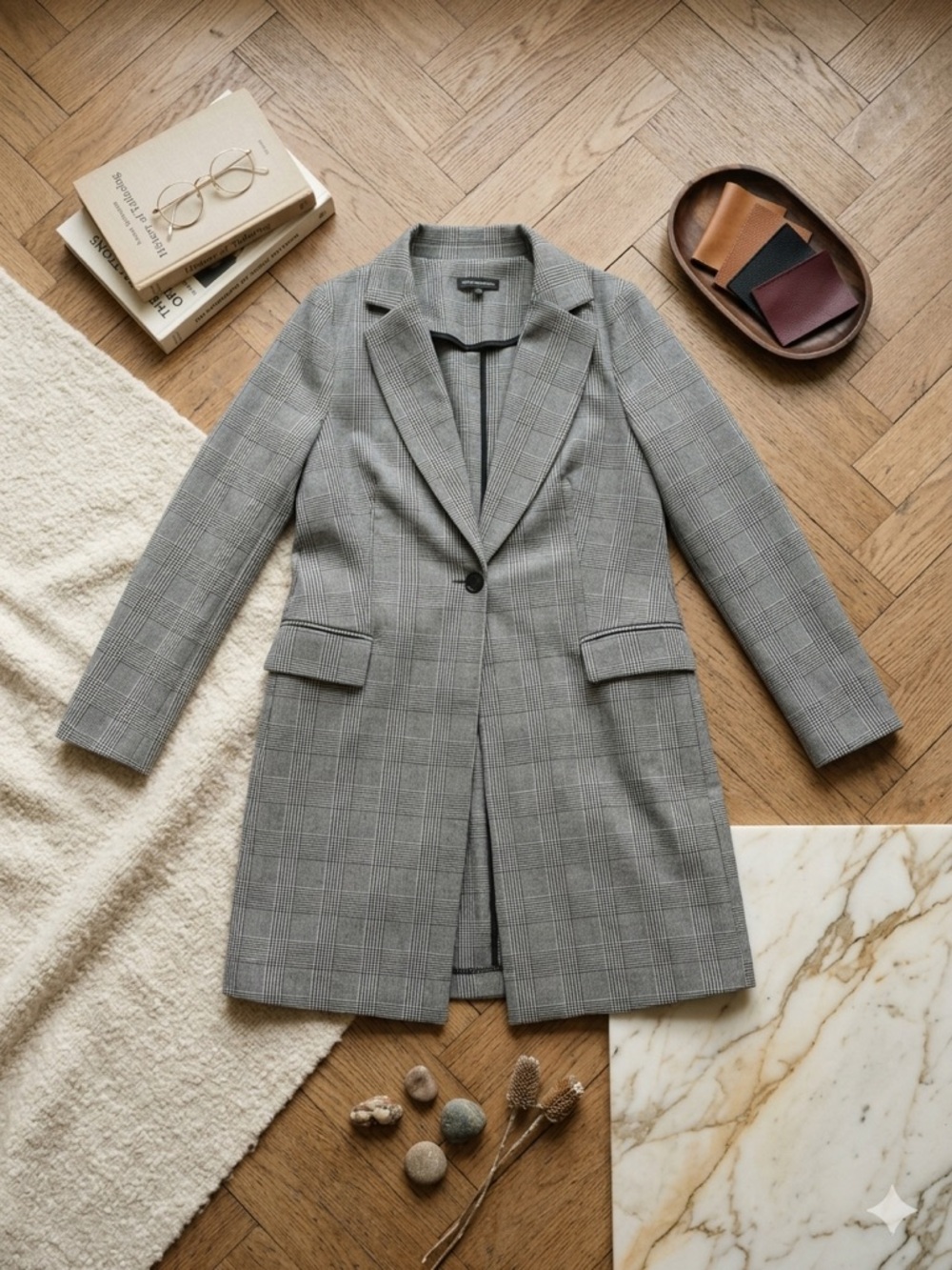 Adrianna Papell Gray Glen Plaid Trench Coat